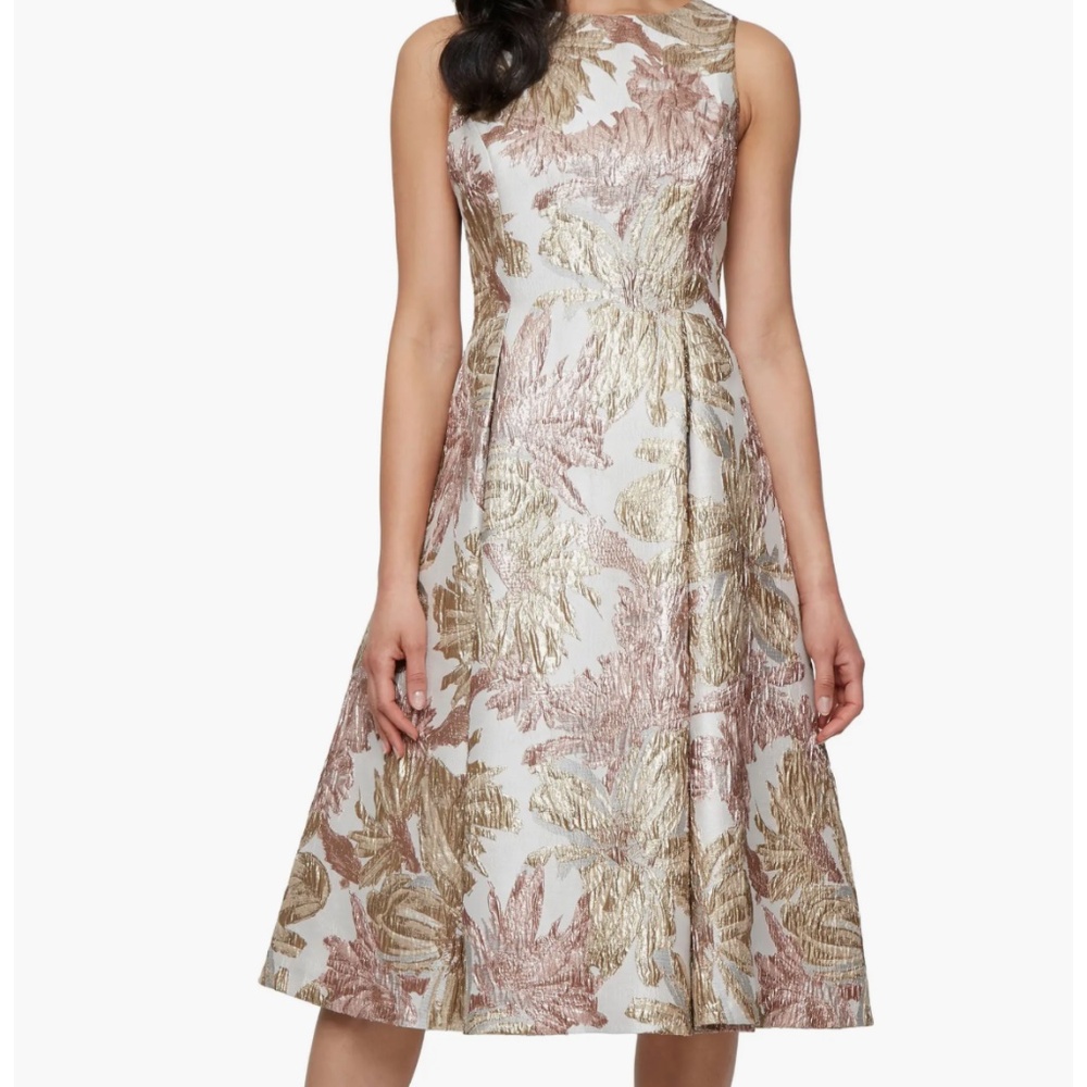 Metallic Floral Jacquard Fit & Flare Cocktail Dress Alex Evenings